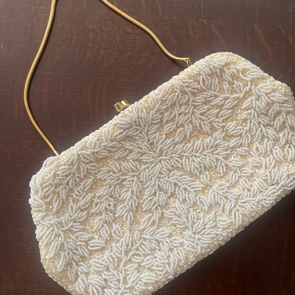 Elegant Vintage Beaded Clutch in Cream and Gold..!!